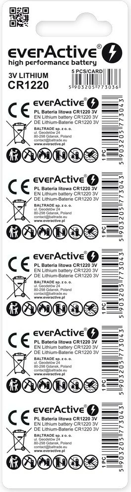 Bateri litium everActive CR1220, 40 mAh, set 5 copë