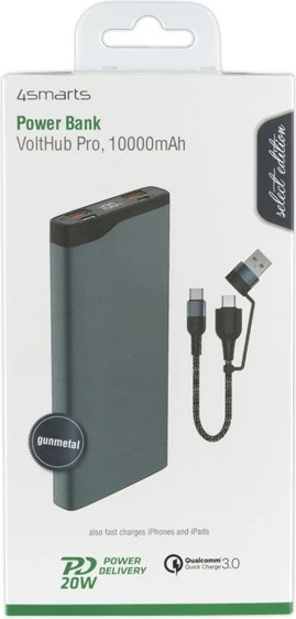 Power bank 4smarts VoltHub Pro, 10000 mAh, Quick Charge 3.0, Ngjyrë e zezë, Metalike