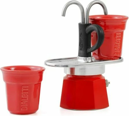 Moka pot Bialetti Mini Express, 2 gota, alumini, e kuqe