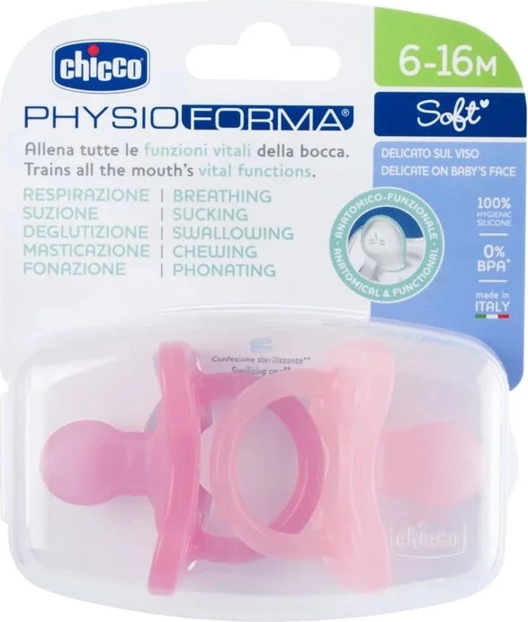 Qetësues silikoni Chicco PhysioForma Soft Calm 6-16m rozë 2 copë