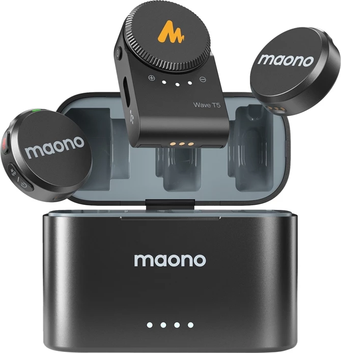 Mikrofon pa tela Maono WM650 A2, sistem me 2 transmetues, për kamera dhe telefon, i zi