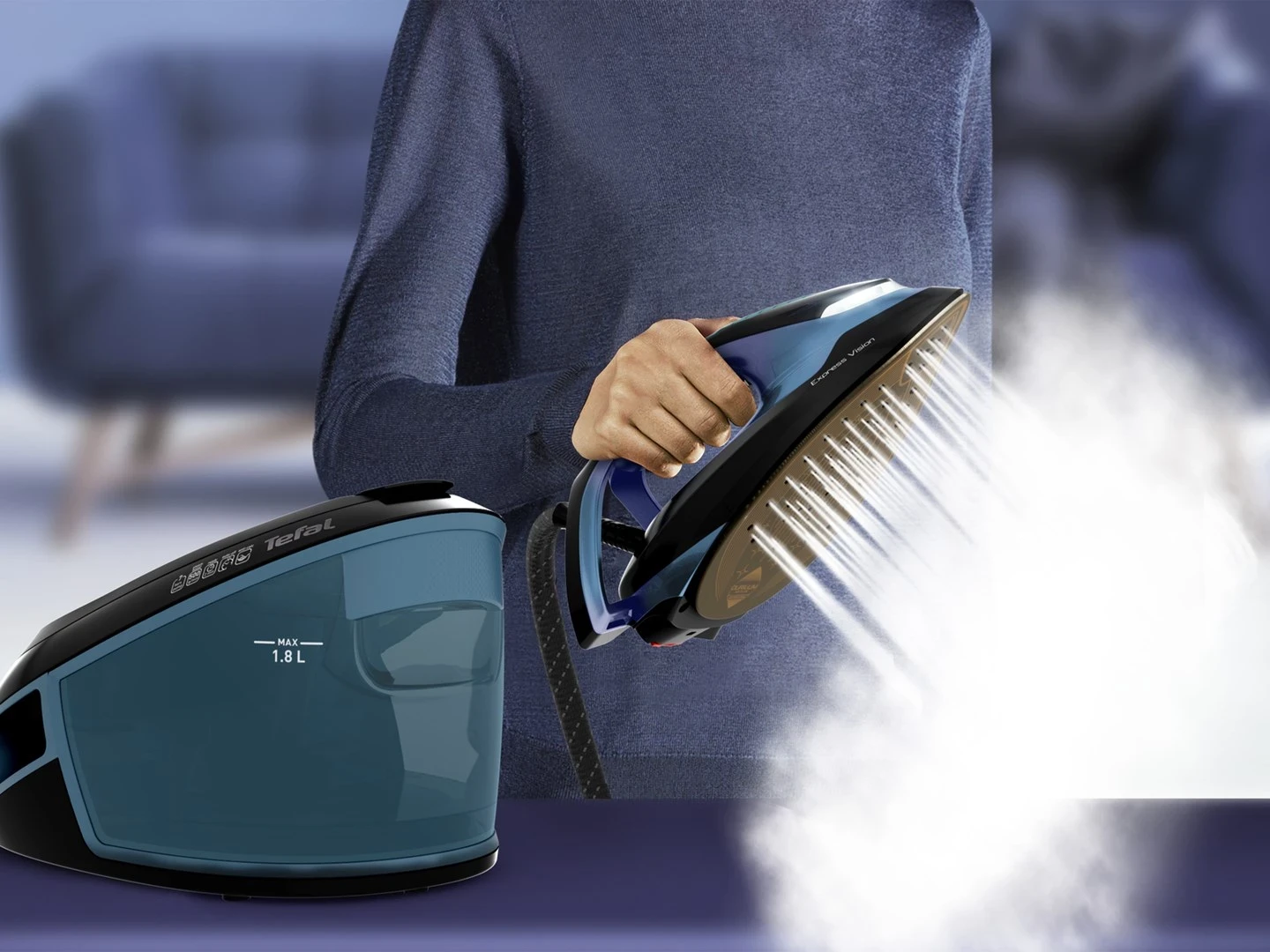 Hekur Tefal Express Vision SV8151, 2800 W, 1.8 L, Blu dhe Zi