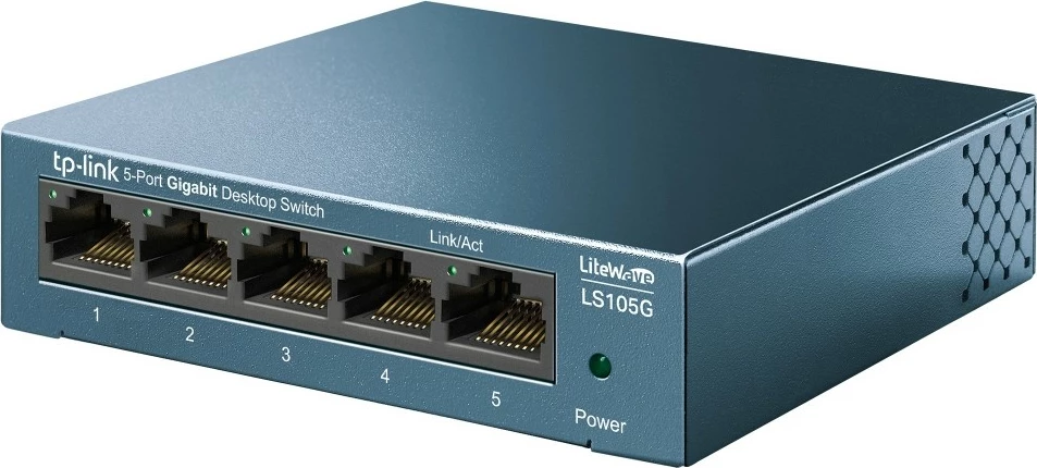 Switch TP-Link 5-Port 10/100/1000Mbps, Gigabit Ethernet, i montueshëm në mur, ngjyrë blu