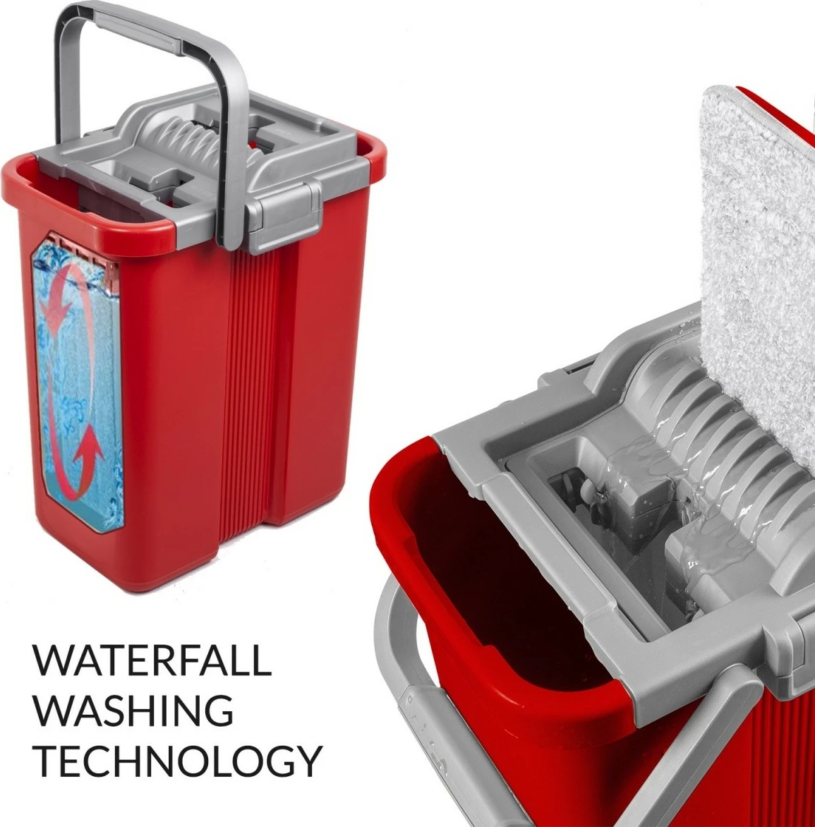 Mop i sheshtë GreenBlue MaxiClean GB850 me kovë dhe shtrydhëse, i kuq