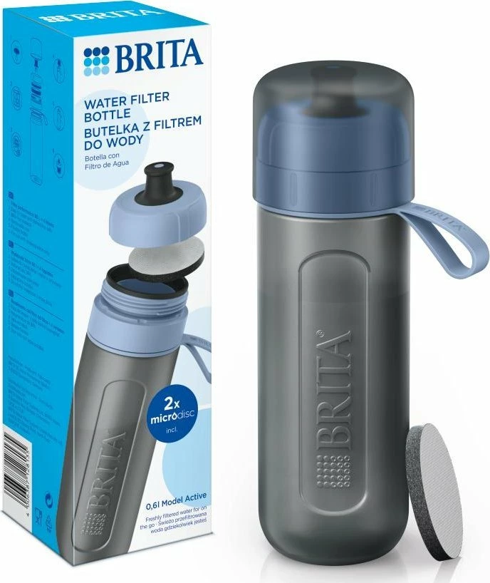 Shishe filtruese uji Brita Active 600 ml, blu pastel, set 2x filtër MicroDisc