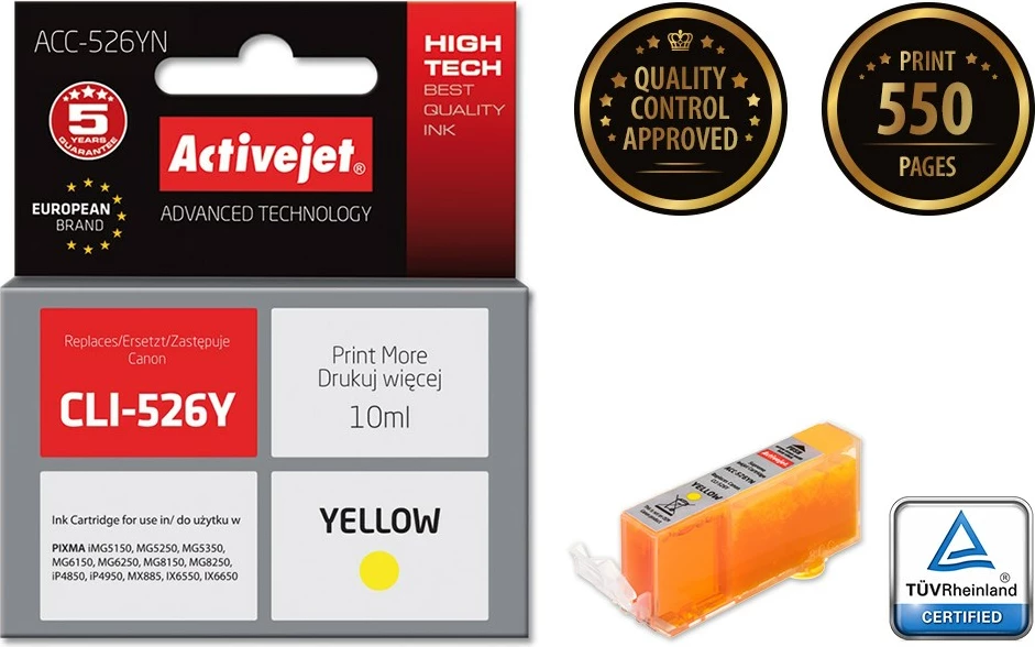 Toner zëvendësues Activejet ACC_526YN për printer Canon, 10ml, i verdhë
