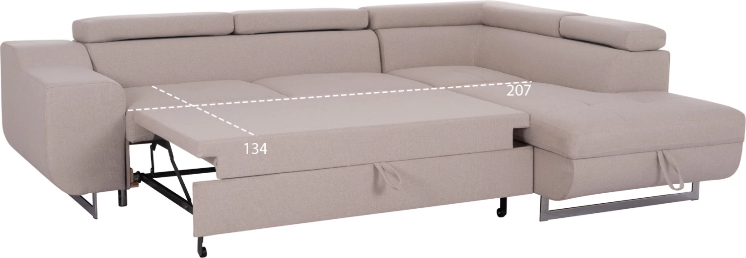 Kënd-sofë me hapësirë për depo, Encore FH3301.03R, material bezhë, 285x205x90cm