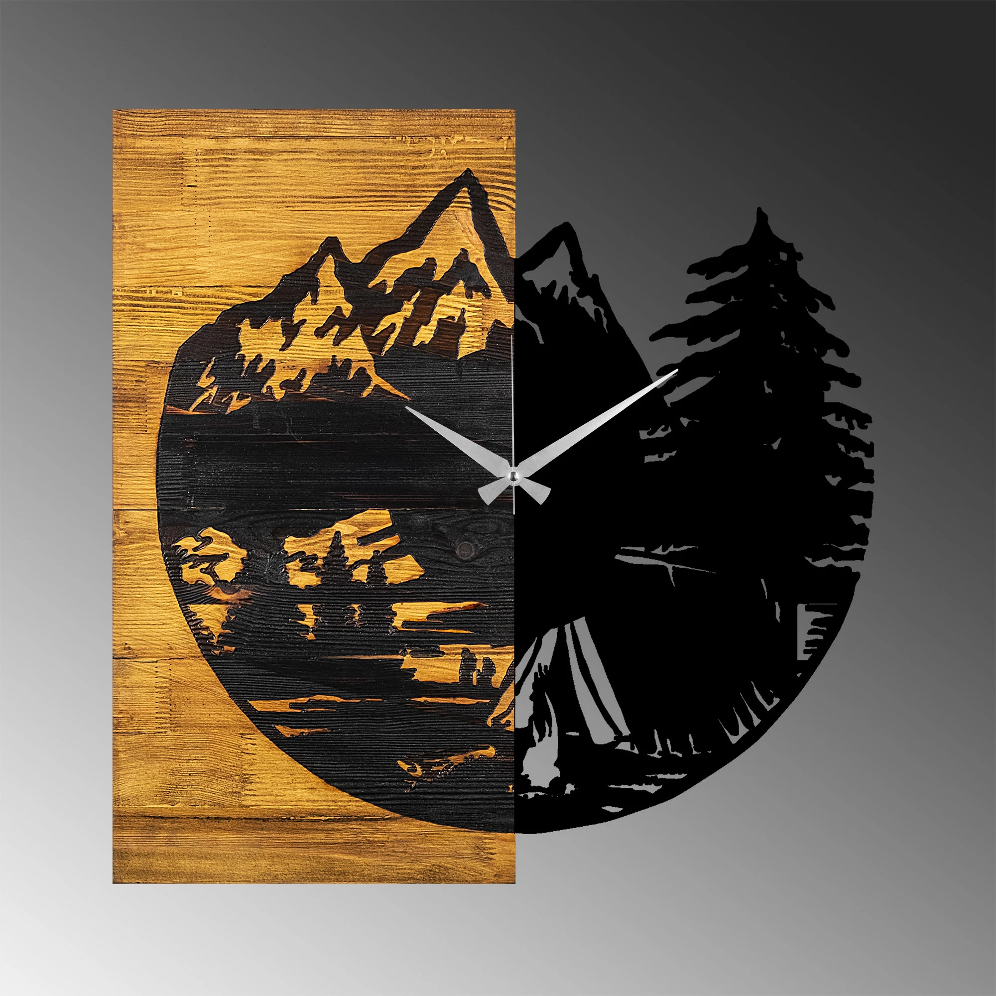 Orë muri dekorative prej druri, Wallity, ngjyrë arre dhe e zezë, 56x3x58cm