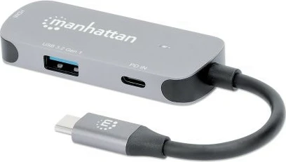 Adapter USB-C në HDMI MANHATTAN 3-në-1 Docking Konverter, gri