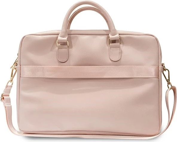 Çantë laptopi Guess ZIP Leather Triangle, 16 inç, lëkurë eko, Rozë