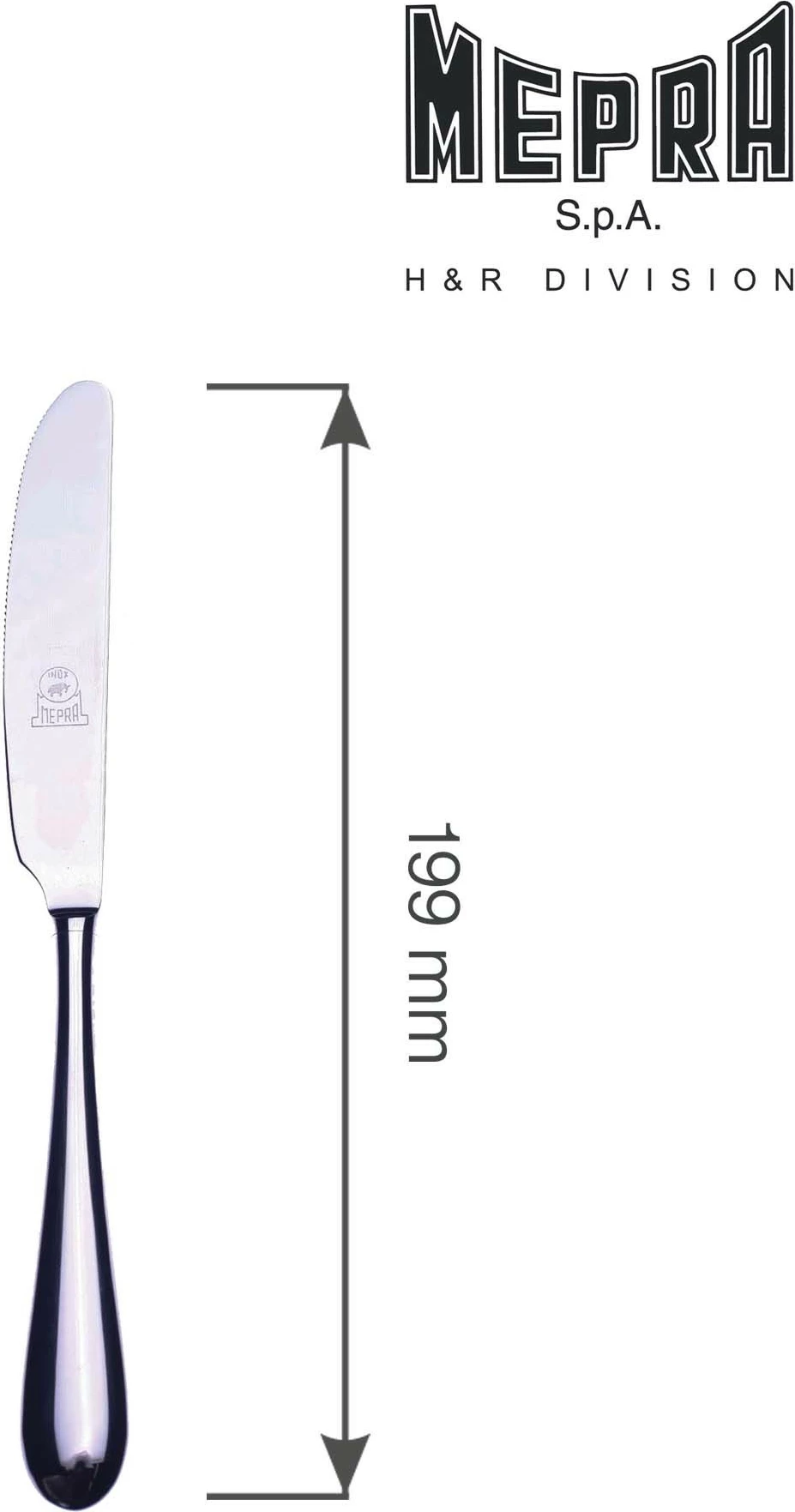 Thikë ëmbëlsirash, Mepra Natura, çelik inox 18/10 4 mm, dorezë e zbrazët, argjendtë