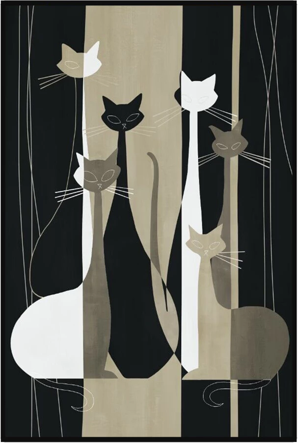 Pikturë dekorative 'The Cats', kanavacë, shumëngjyrëshe, dru i zi, 80x120x5cm