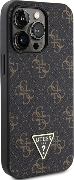 Mbështjellës Guess 4G Triangle Metal Logo për iPhone 14 Pro, i zi