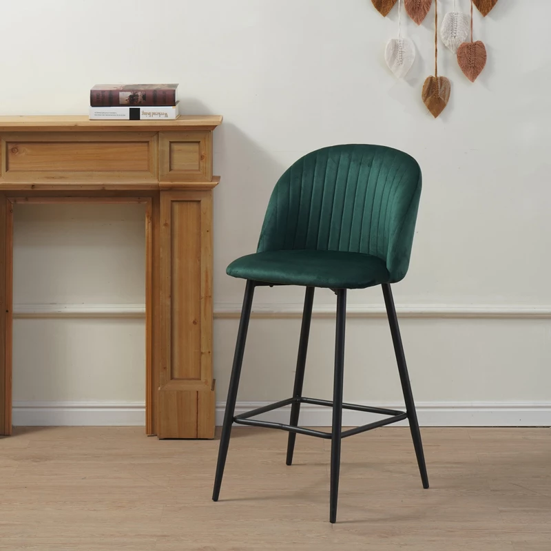 Karrige për bar, kadife, ngjyrë e gjelbër e errët, këmbë metali të zeza, 53x46.5x96.5