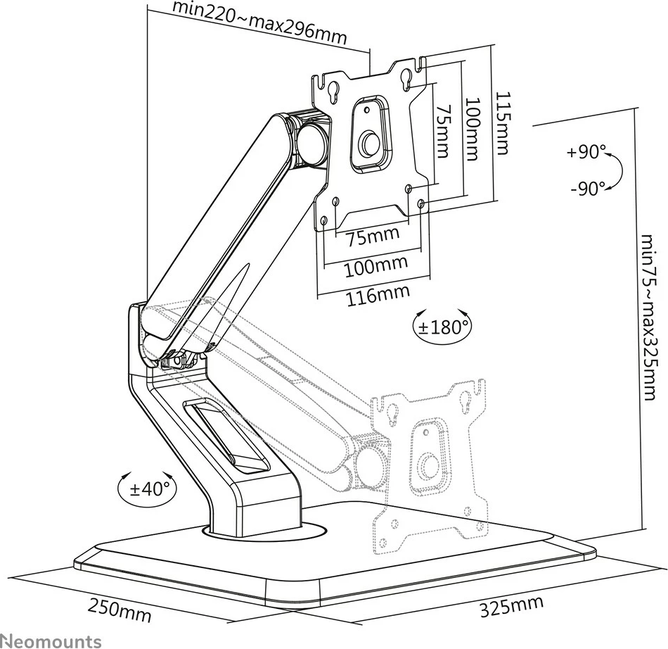 Mbajtës monitori Neomounts FPMA-D885BLACK, 10 kg, 15"-32", i zi