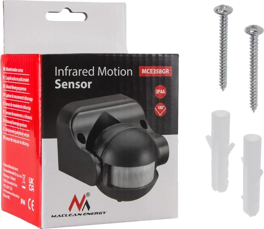 Sensor lëvizjeje Maclean MCE358, IP44, 12m, 800/1200W, Gri