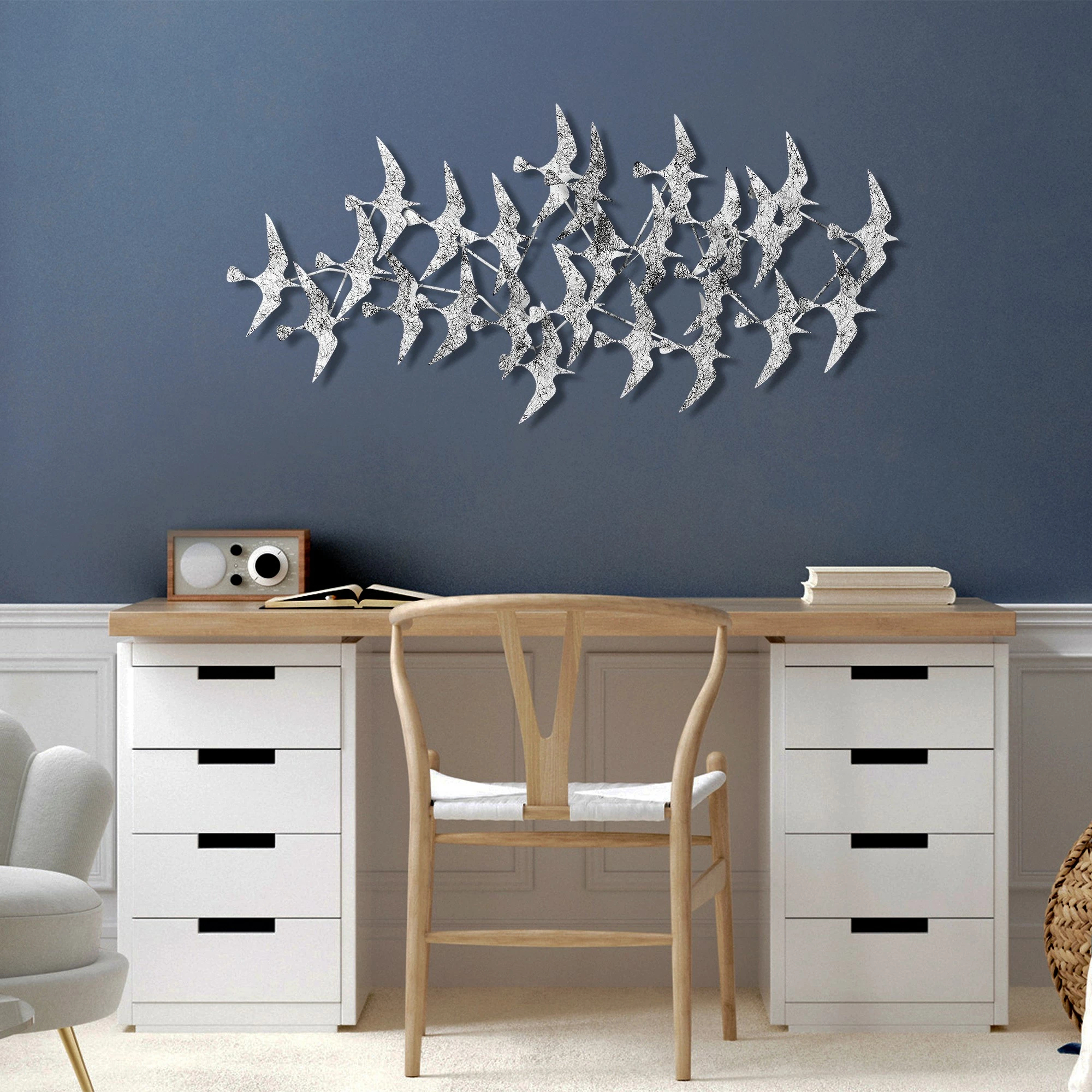 Aksesor dekorativ metalik për mur, Wallity Martılar 2, shumëngjyrësh, 59x124cm