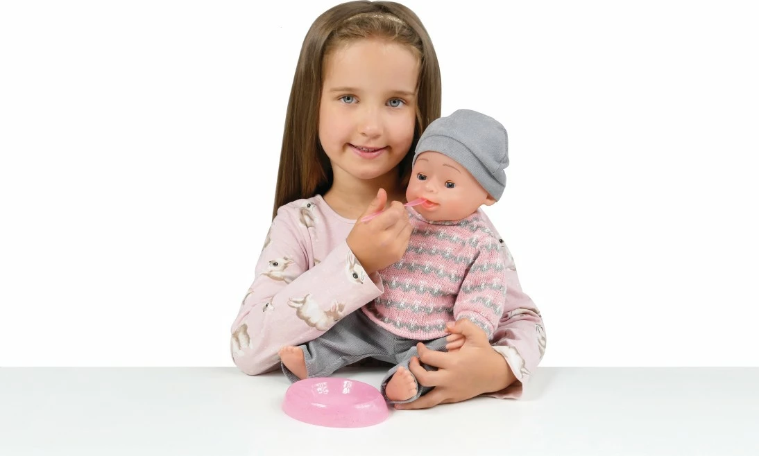 Kukull interaktive Natalia, Artyk 170645, 43 cm, me funksion urinimi, me aksesorë, rozë/gri
