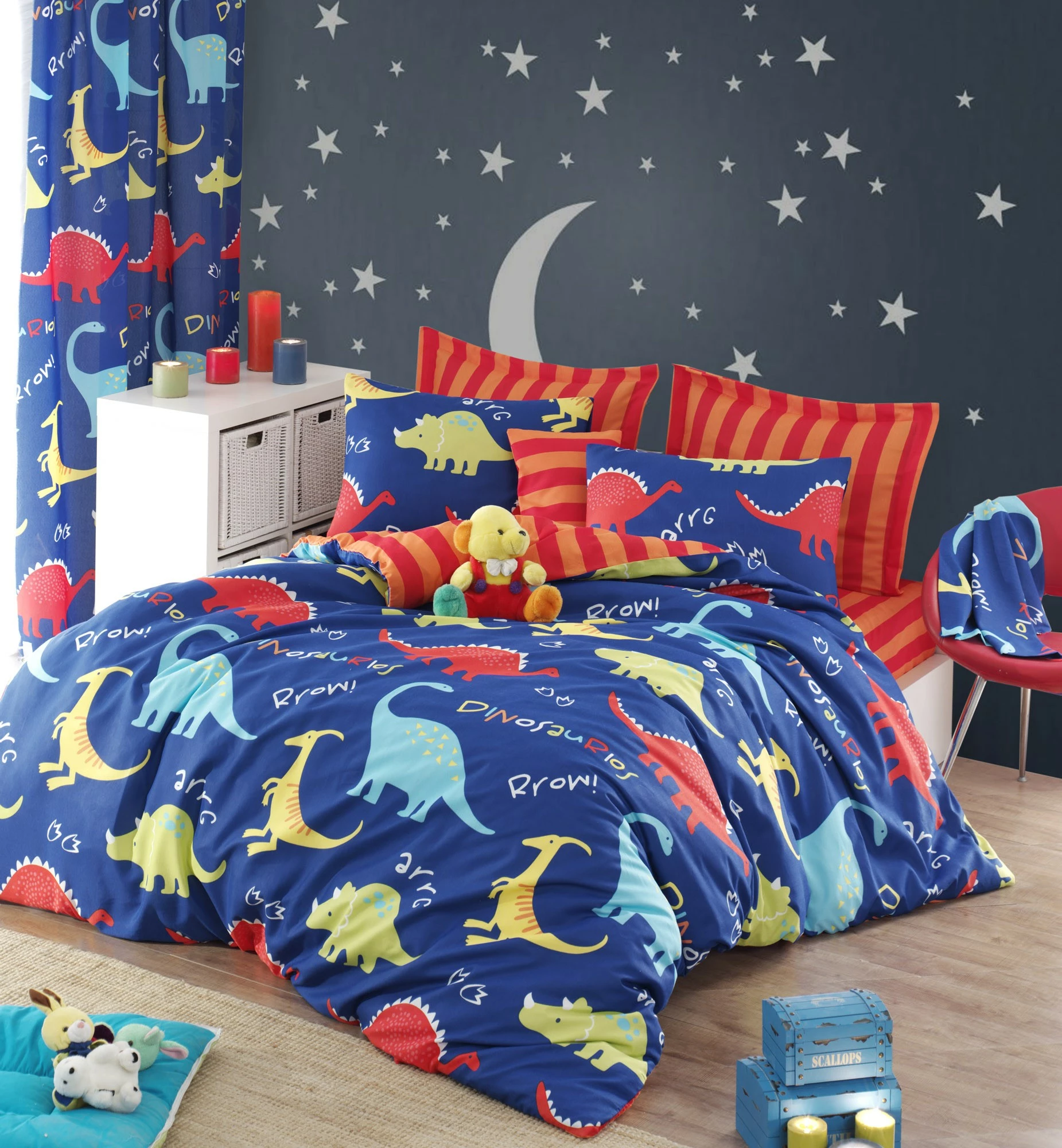 Set mbulesë për jorgan Super King, Dinazorus, ngjyrë kaltër, L'essentiel