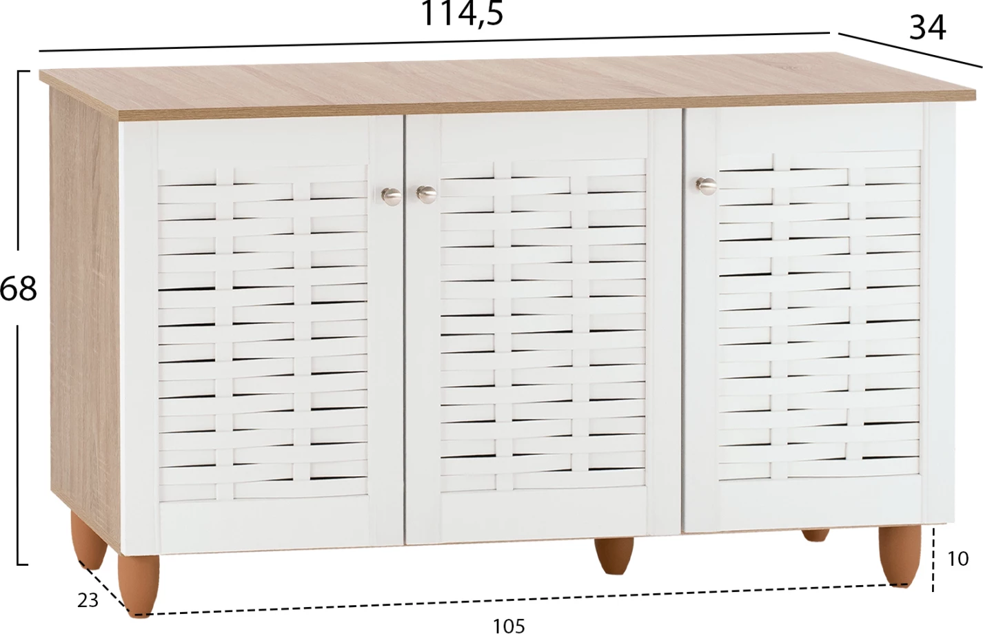 Dollap këpucësh melaminë me 3 dyer FH2211.06 Sonama-Bardhë 114,5x34x68cm