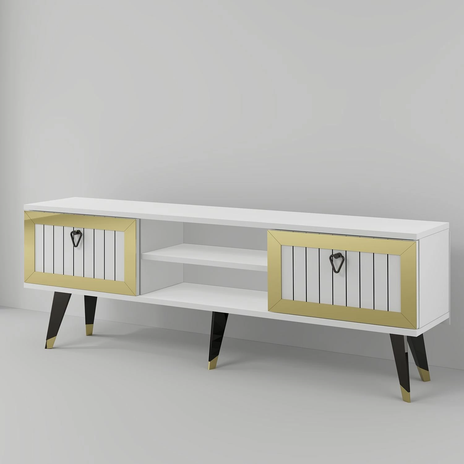 Komodë për TV Skye Decor, Lidya, e bardhë dhe ari