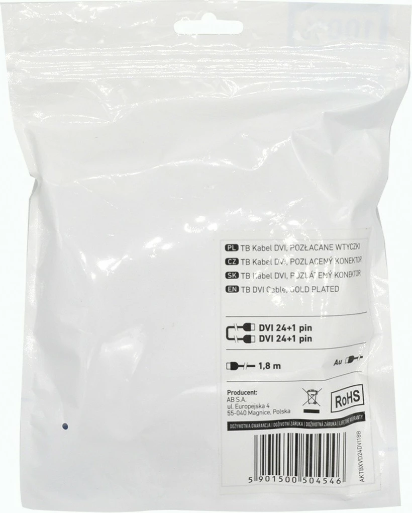 Kabllo DVI-D TB AKTBXVD24DVI18B, 1.8m, 24+1 pin, e zezë, gold-plated