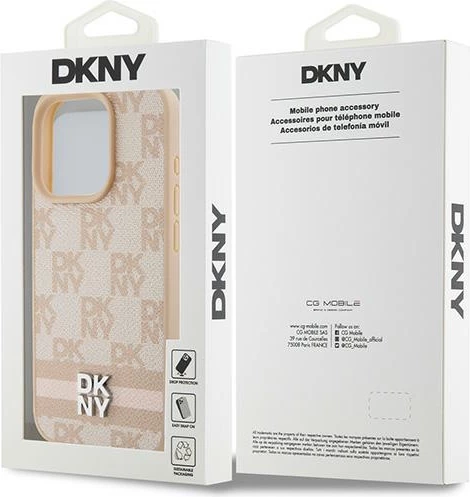 Mbështjellës DKNY Checkered Mono Pattern & Printed Stripes për iPhone 15 Pro Max, rozë