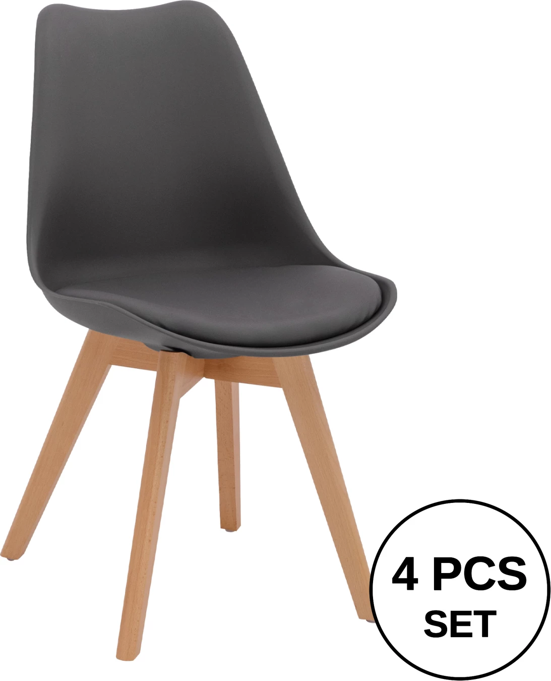 Karrige për ngrënie VEGAS FH0033.03, këmbë druri ahu, ulëse P.P. ngjyrë gri e errët, 45x56x80H cm, set prej 4 copësh