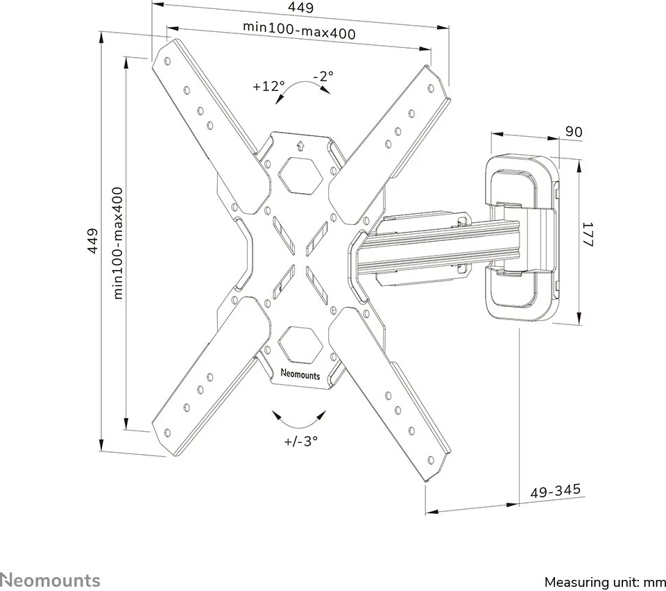 Mbajtës muri për TV Newstar Neomounts WL40S-840BL14, 32-65 inç, full motion, çelik, i zi
