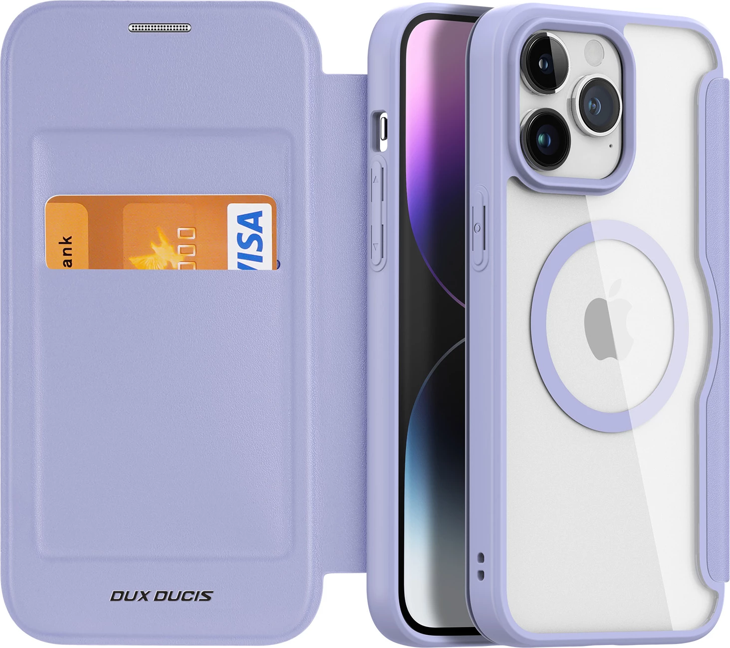 Mbështjellës Dux Ducis Skin X Pro për iPhone 15 Pro Max, me MagSafe, me kapak, Vjollcë