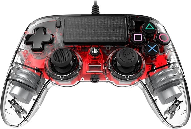 Kontrollor loje me kabllo Nacon PS4 Transparent Wired, 3 m, me vibrim, me touchpad, me portë 3.5 mm, kuqe