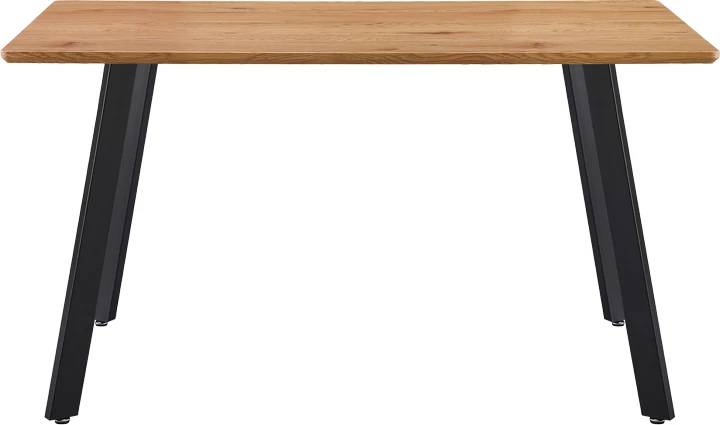 Tavolinë për ngrënie Toafel, MDF, ngjyrë natyrale, këmbë metalike të zeza, 140x80x75cm