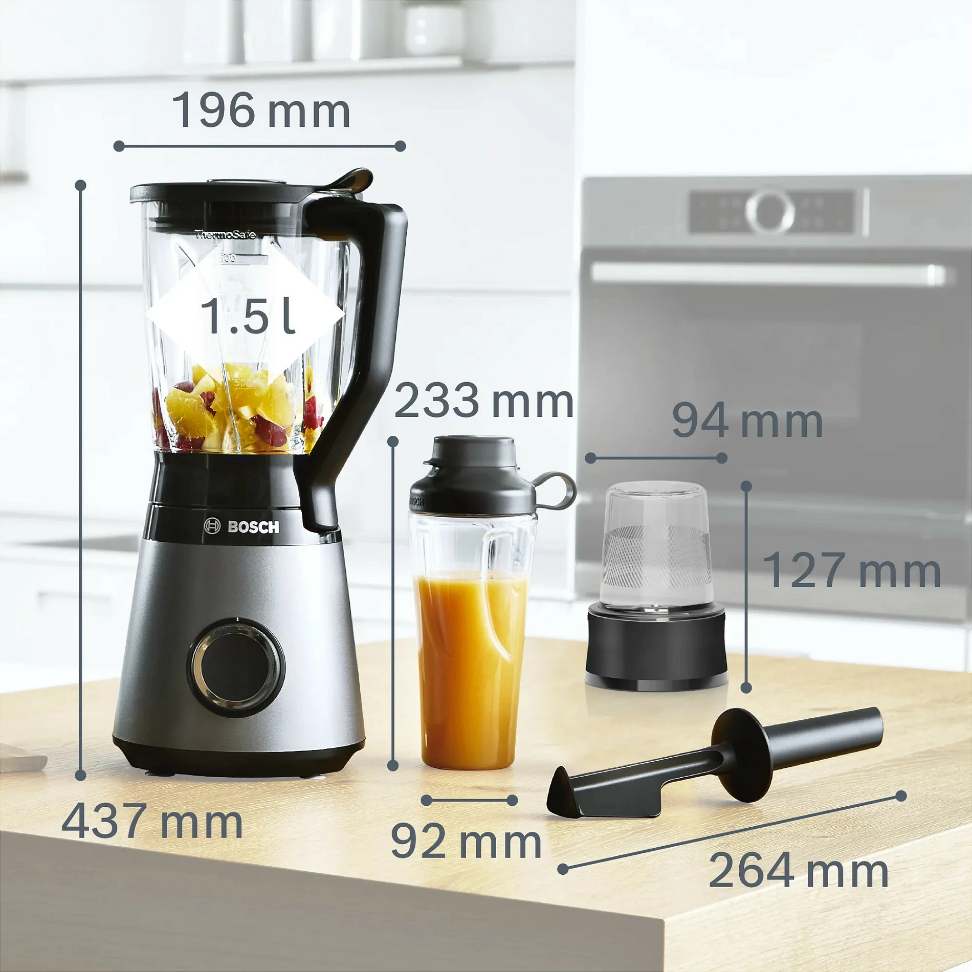 Blender tavoline Bosch Serie 4 MMB6177S, 1.5L, 1200W, i zi/argjendtë