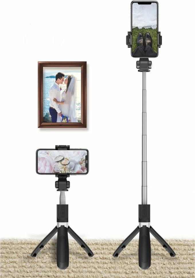 Selfie stick me tripod Tech-Protect L01S, Bluetooth, për smartphone, 70cm, Zi