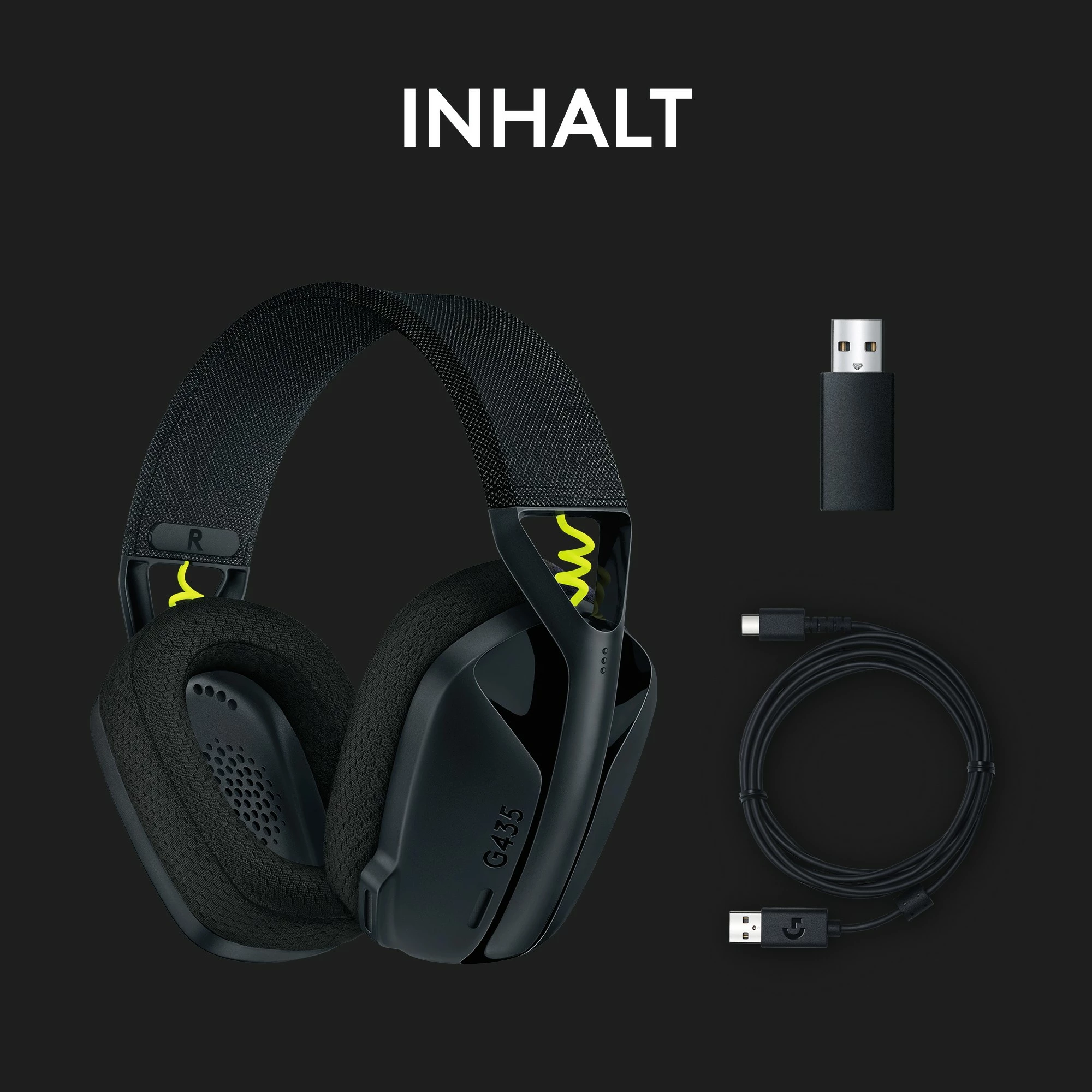 Kufje gaming Logitech G435 LIGHTSPEED, pa tela, e zezë dhe e verdhë neon