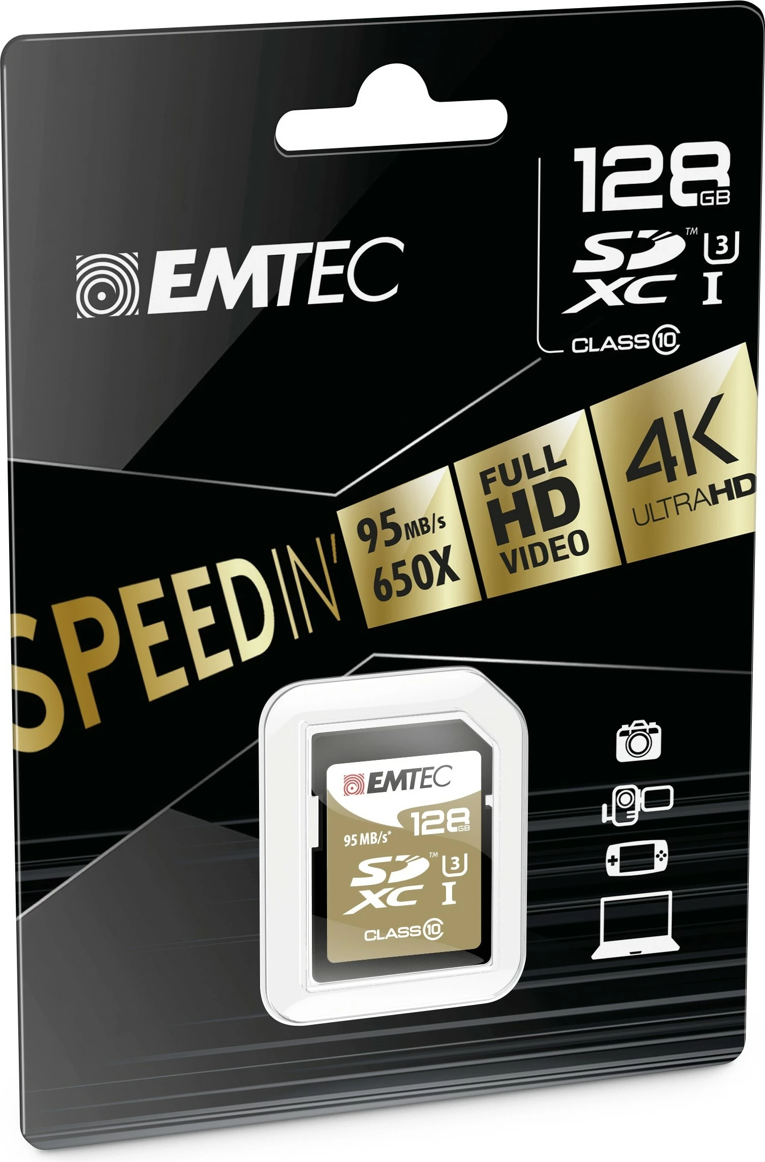 Kartelë memorie EMTEC ECMSD128GXC10SP, 128GB, SDXC, Class 10, e zezë