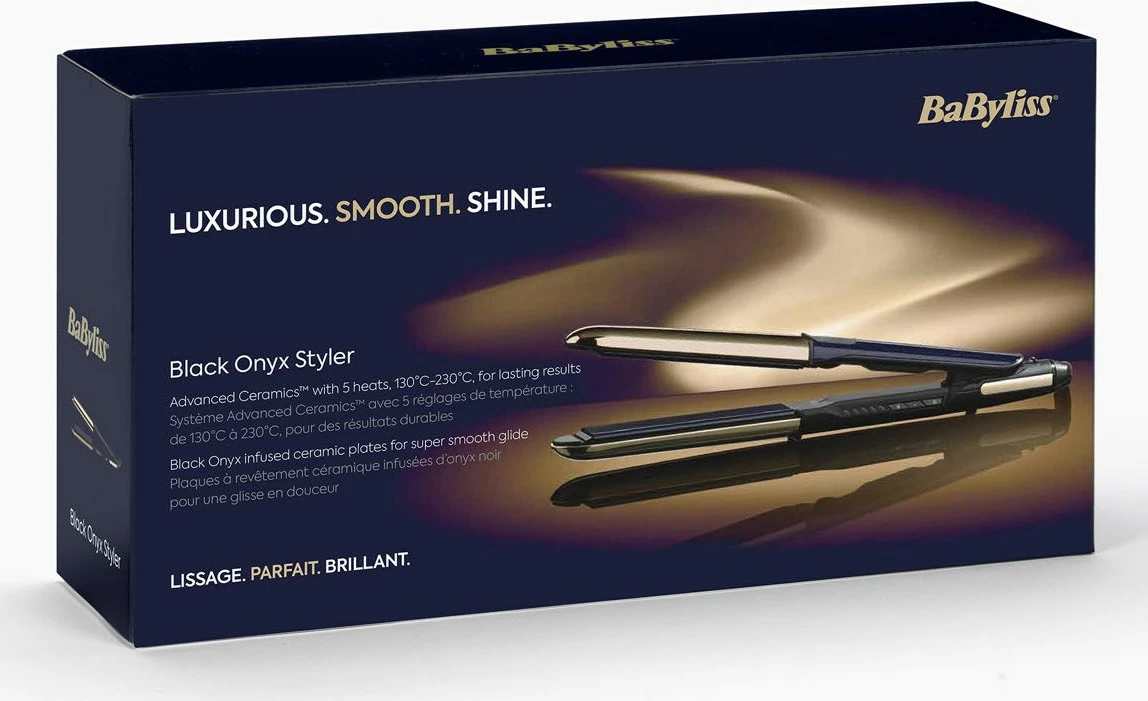 Hekur drejtimi flokësh Babyliss ST484E, pllaka qeramike, 5 nivele nxehtësie, zi/ari