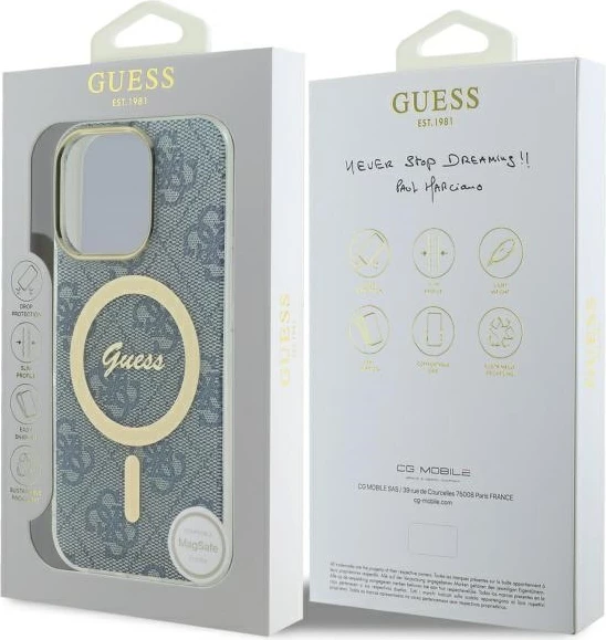 Mbështjellës Guess IML 4G MagSafe për iPhone 16 Pro Max, Blu