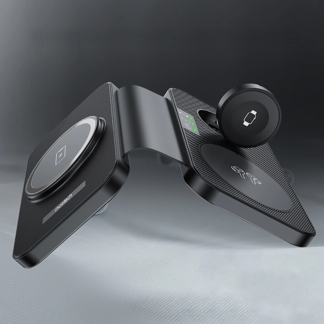 Karikues wireless 3-në-1 Choetech T616-F, me LED, me kabllo USB-C, i zi