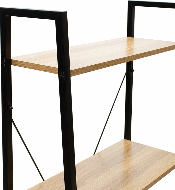 Raft librash Ramon, ngjyrë lisi modern, kornizë metalike e zezë, 60x23x145.5cm