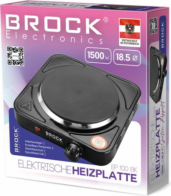 Rešo elektrike Brock EP 100 BK 1500W pllakë 18.5cm, e zezë