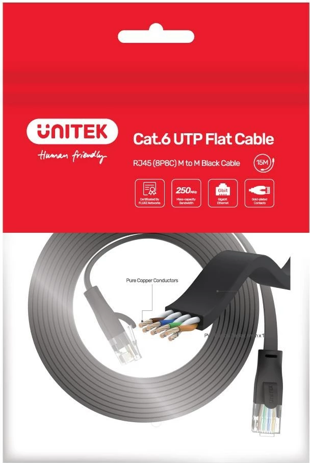 Kabllo rrjeti Unitek Cat 6 UTP RJ45, 3m, e zezë 