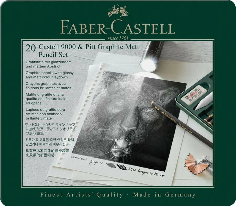 Set lapsa grafiti FABER-CASTELL Pitt Graphite Matt & Castell 9000, 20 copë, e zezë/e gjelbër