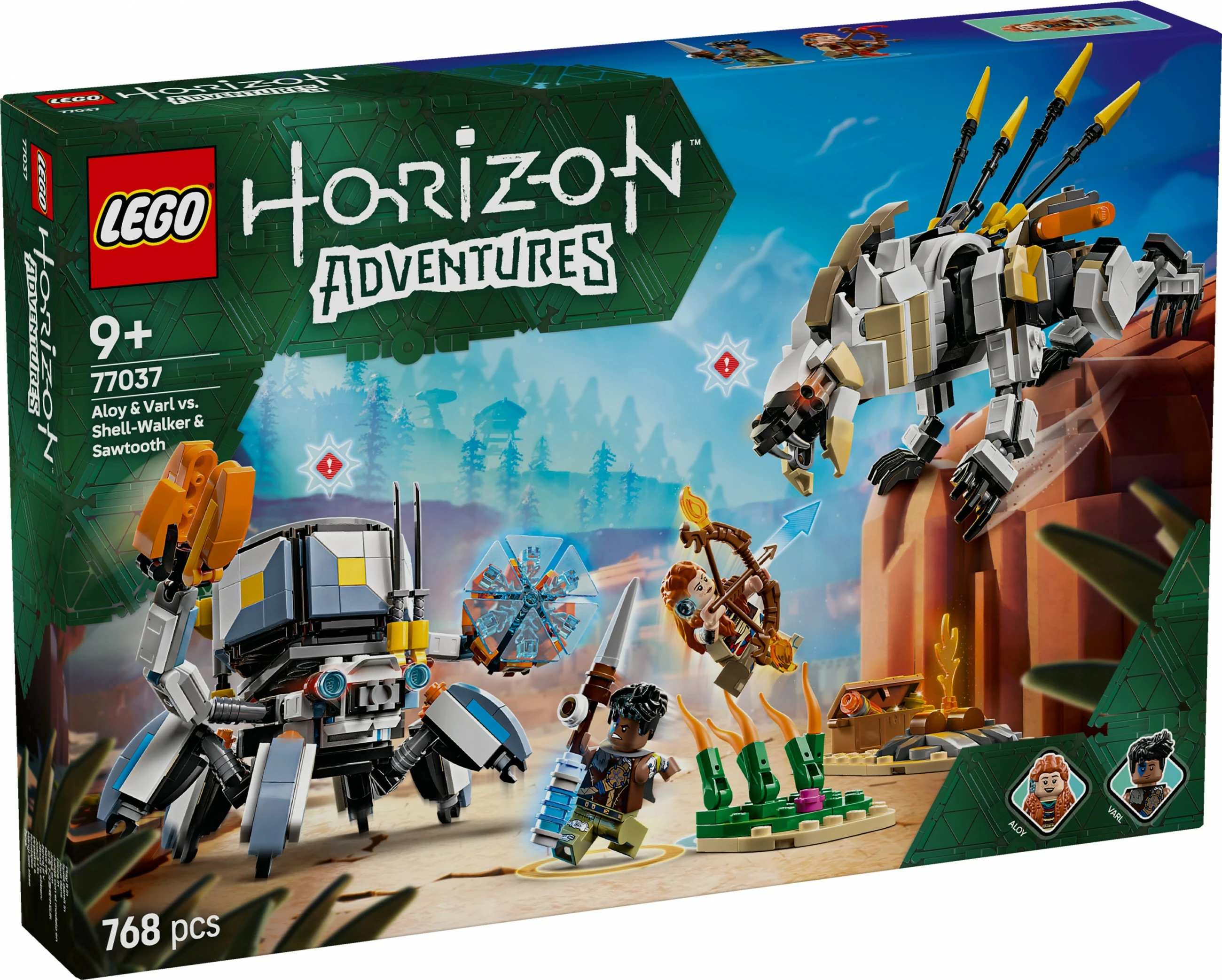 Set ndërtimi LEGO Horizon Adventures 77037, Aloy & Varl kundër Shell-Walker & Sawtooth, 768 pjesë, shumëngjyrësh