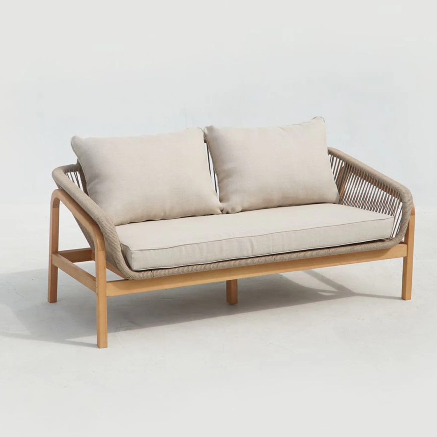 Divan për jashtë, 2 vende, seri Oasis, dru akacie, alumin & litar, bezhë, 156x82x73cm