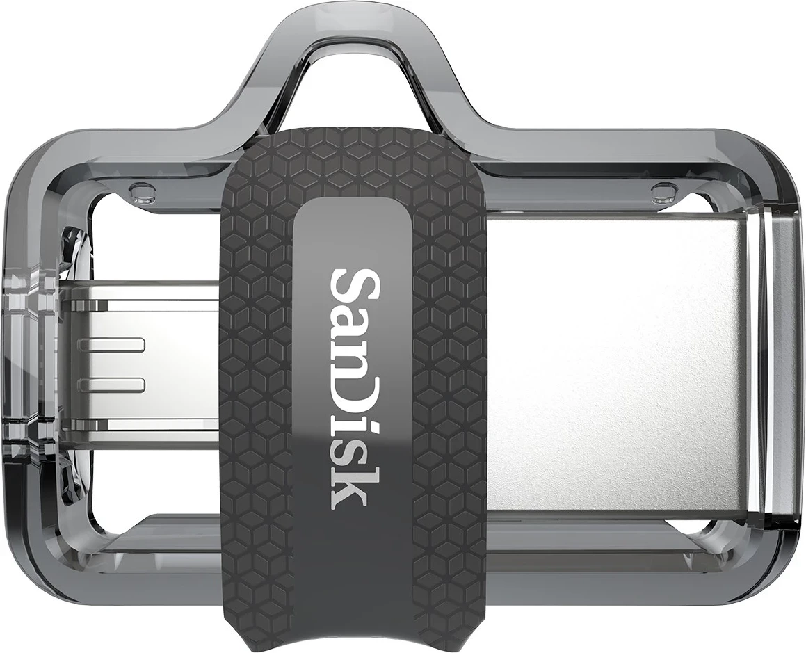 USB Flash SanDisk Ultra Dual m3.0, 64 GB, USB Type-A / Micro-USB 3.2 Gen 1 (3.1 Gen 1), E zezë, Argjendtë, Transparent