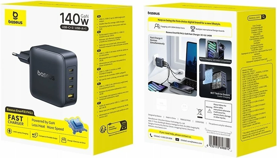 Karikues muri Baseus EnerFill FH11 140W GaN, 3xUSB-C + USB-A, PD3.1/QC, E0121J00, i zi