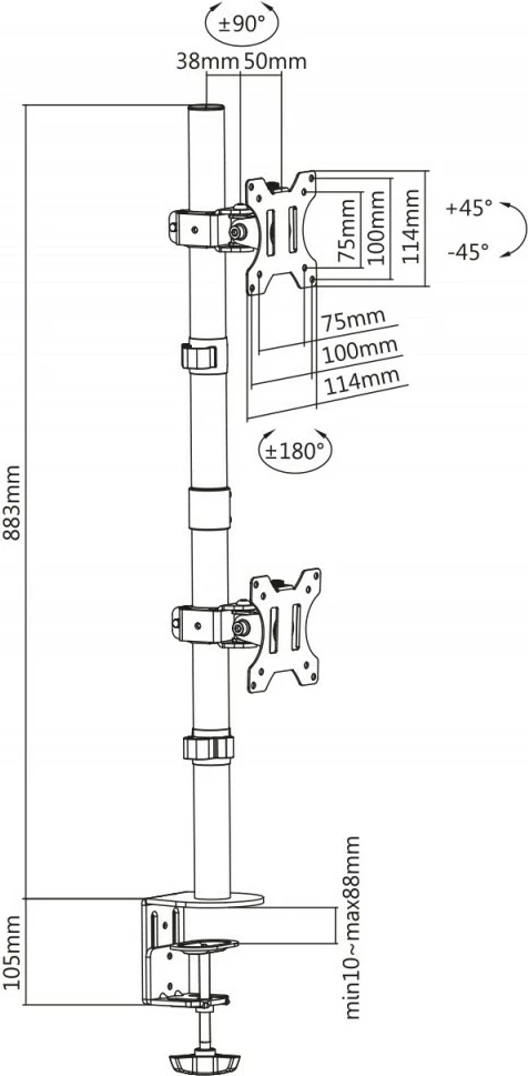Kasë tavoline për 2 monitorë Digitus DA-90438, montim vertikal, deri 32", e zezë mat