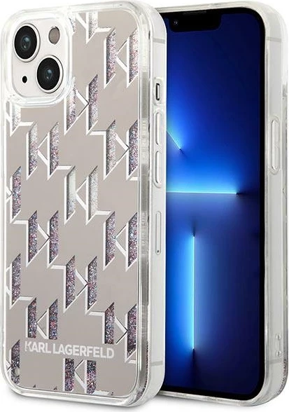 Mbështjellës Karl Lagerfeld KLHCP14MLMNMS për iPhone 14 Plus 6.7", Liquid Glitter Monogram, argjend
