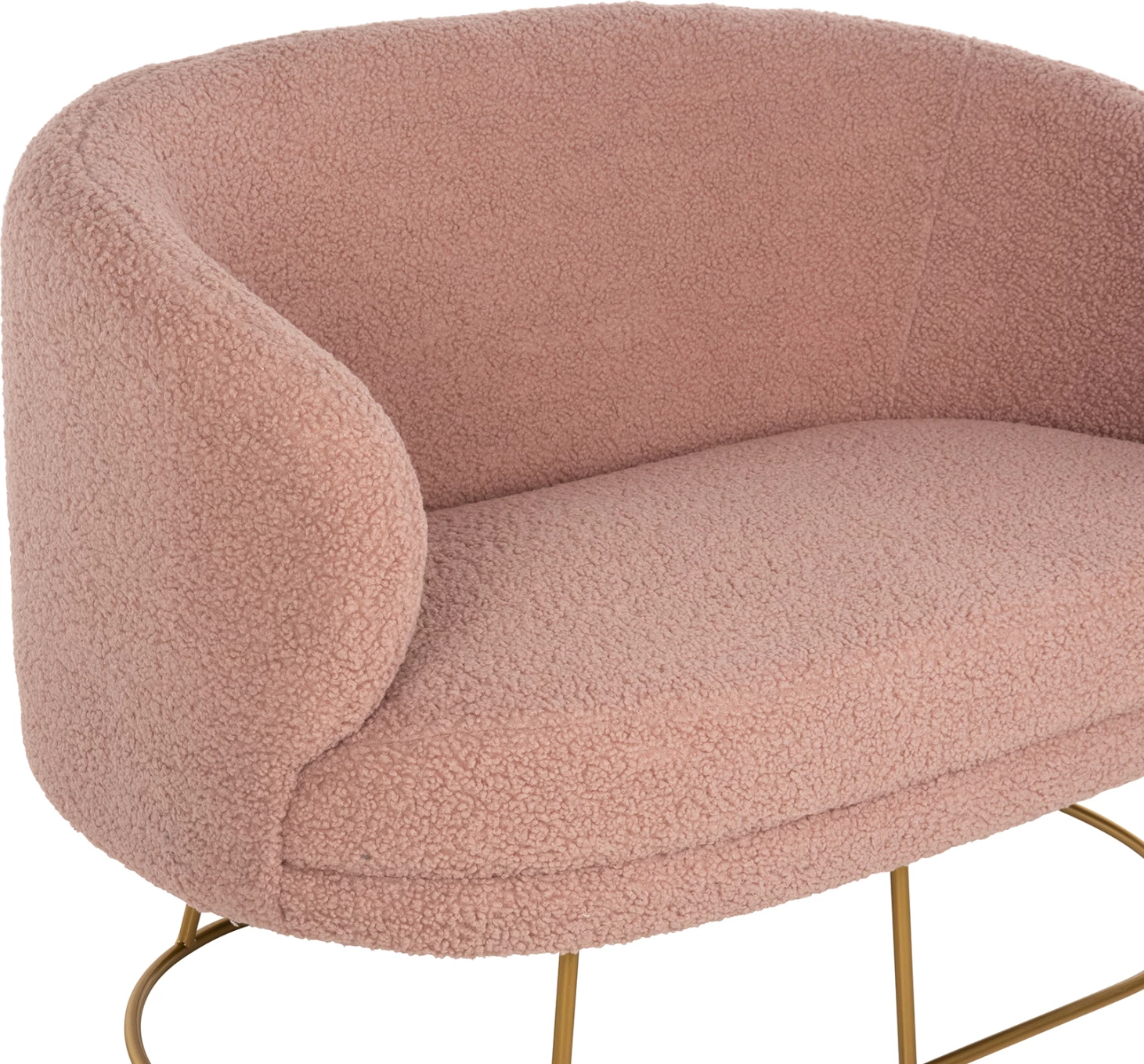 Divan 2-vendësh ARIEN FH8492.22 ngjyrë rozë e zbehtë boucle dhe bazë metali ari 130x75x85Hcm